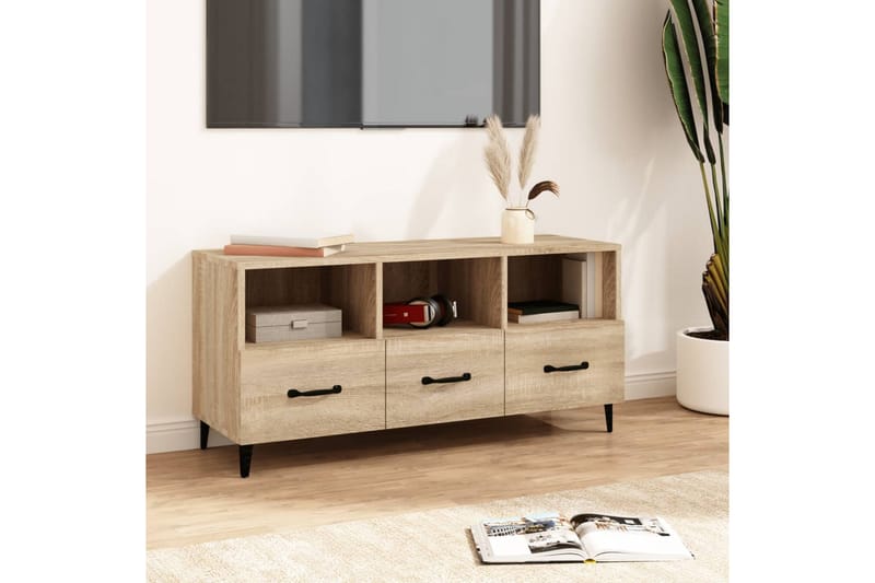 beBasic Tv-bänk sonoma-ek 102x35x50 cm konstruerat trä - Brown - Möbler - Tv möbel & mediamöbel - TV bänk & mediabänk
