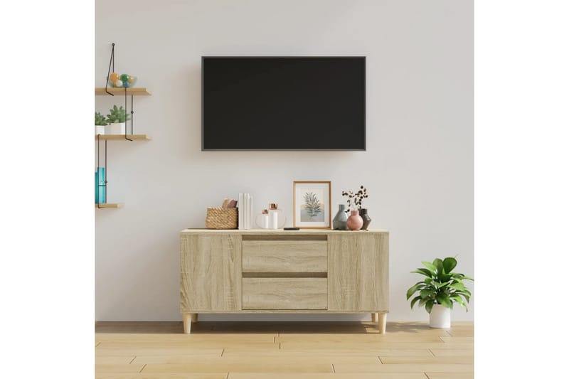 beBasic Tv-bänk sonoma-ek 102x44,5x50 cm konstruerat trä - Brown - TV bänk & mediabänk