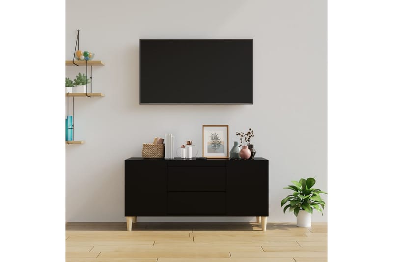 beBasic Tv-bänk svart 102x44,5x50 cm konstruerat trä - Black - Möbler - Tv möbel & mediamöbel - TV bänk & mediabänk