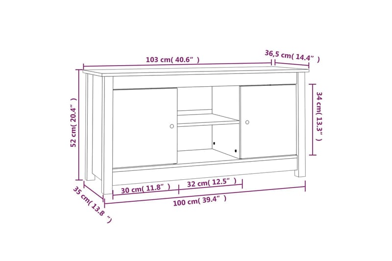 beBasic Tv-bänk svart 103x36,5x52 cm massiv furu - Black - TV bänk & mediabänk