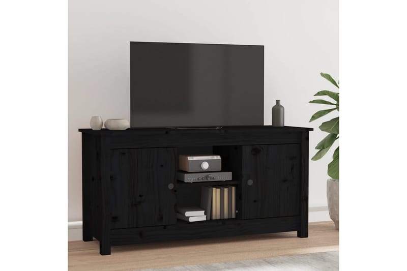 beBasic Tv-bänk svart 103x36,5x52 cm massiv furu - Black - TV bänk & mediabänk