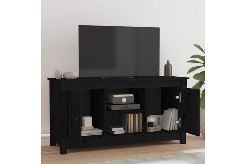 beBasic Tv-bänk svart 103x36,5x52 cm massiv furu - Black - TV bänk & mediabänk