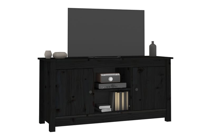 beBasic Tv-bänk svart 103x36,5x52 cm massiv furu - Black - TV bänk & mediabänk