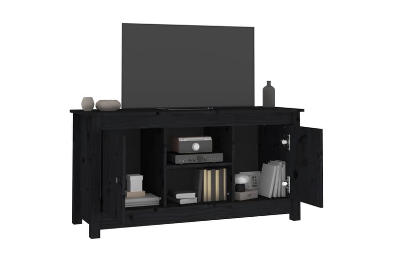 beBasic Tv-bänk svart 103x36,5x52 cm massiv furu - Black - TV bänk & mediabänk