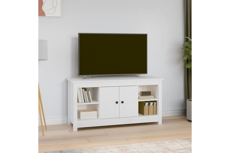 beBasic Tv-bänk vit 103x36,5x52 cm massiv furu - White - TV bänk & mediabänk