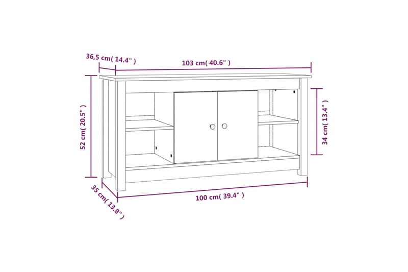 beBasic Tv-bänk vit 103x36,5x52 cm massiv furu - White - TV bänk & mediabänk