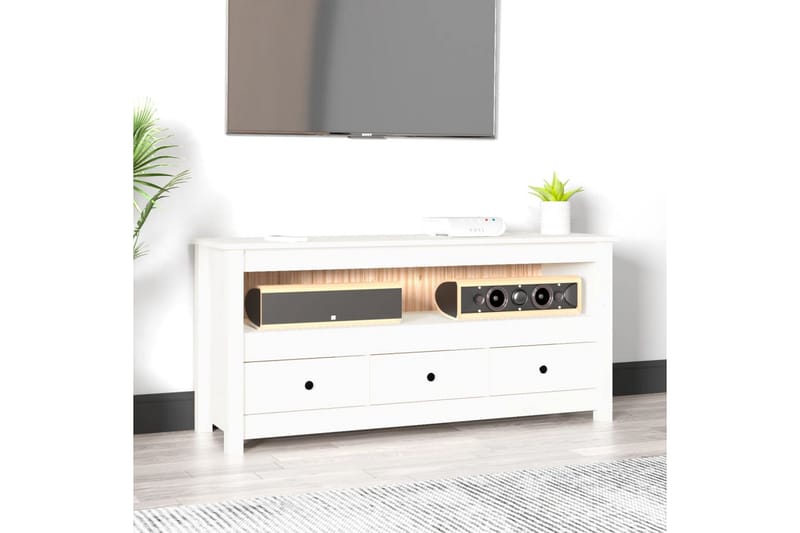 beBasic Tv-bänk vit 114x35x52 cm massiv furu - White - Möbler - Tv möbel & mediamöbel - TV bänk & mediabänk