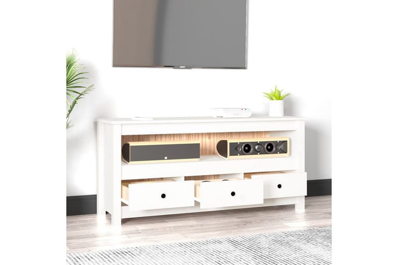beBasic Tv-bänk vit 114x35x52 cm massiv furu - White - Möbler - Tv möbel & mediamöbel - TV bänk & mediabänk