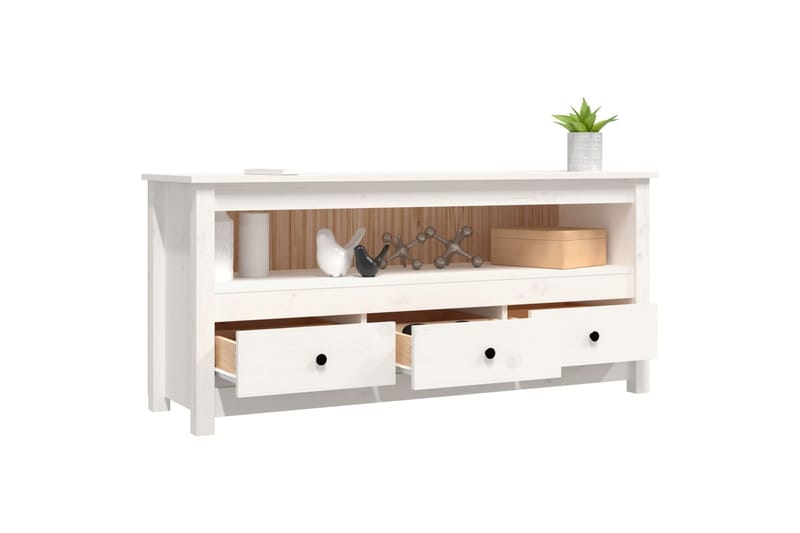 beBasic Tv-bänk vit 114x35x52 cm massiv furu - White - TV bänk & mediabänk