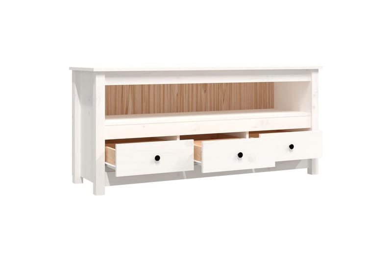 beBasic Tv-bänk vit 114x35x52 cm massiv furu - White - TV bänk & mediabänk