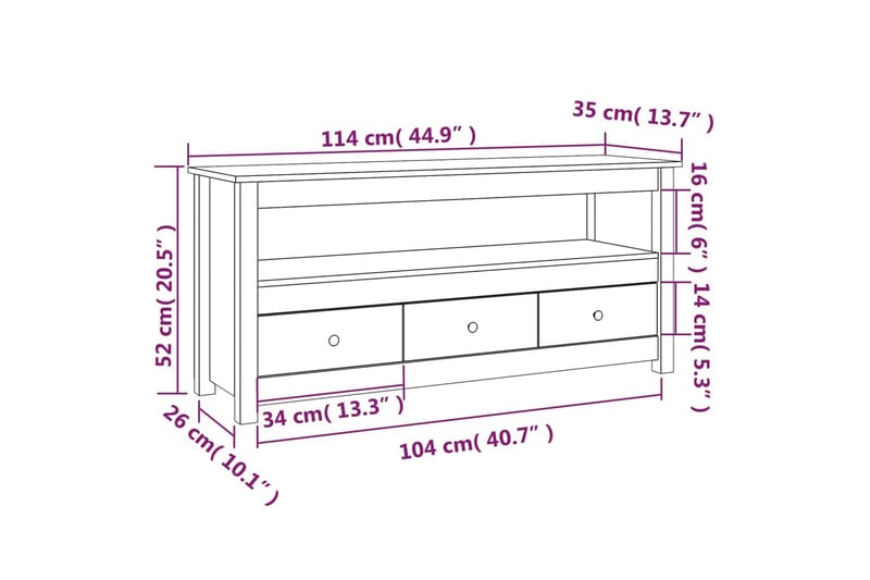 beBasic Tv-bänk vit 114x35x52 cm massiv furu - White - TV bänk & mediabänk