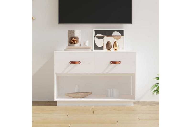 beBasic Tv-bänk vit 90x40x60 cm massiv furu - White - TV bänk & mediabänk