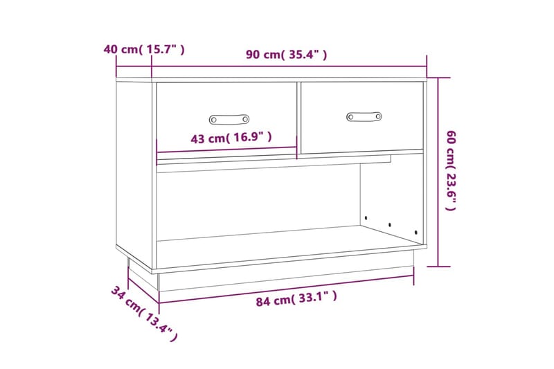 beBasic Tv-bänk vit 90x40x60 cm massiv furu - White - TV bänk & mediabänk