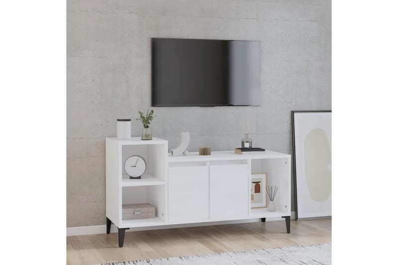 beBasic Tv-bänk vit högglans 100x35x55 cm konstruerat trä - White - Möbler - Tv möbel & mediamöbel - TV bänk & mediabänk
