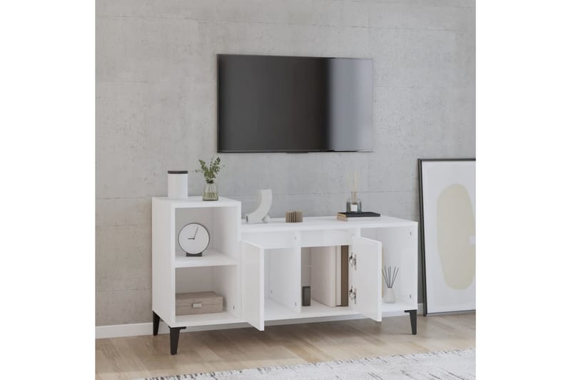 beBasic Tv-bänk vit högglans 100x35x55 cm konstruerat trä - White - Möbler - Tv möbel & mediamöbel - TV bänk & mediabänk