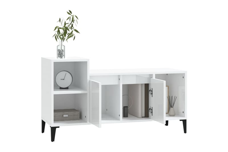 beBasic Tv-bänk vit högglans 100x35x55 cm konstruerat trä - White - Möbler - Tv möbel & mediamöbel - TV bänk & mediabänk
