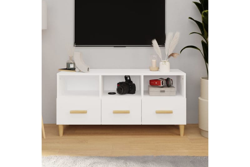 beBasic Tv-bänk vit högglans 102x36x50 cm konstruerat trä - White - TV bänk & mediabänk