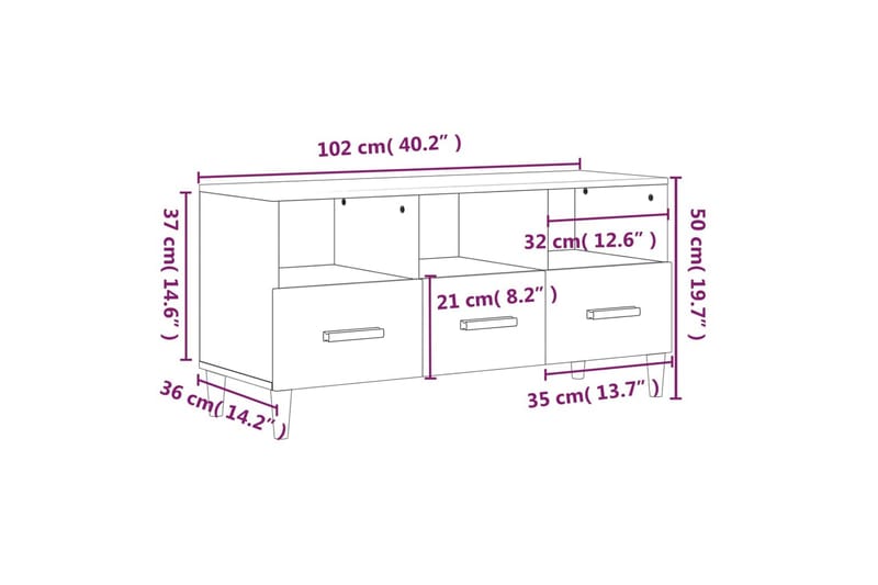 beBasic Tv-bänk vit högglans 102x36x50 cm konstruerat trä - White - TV bänk & mediabänk