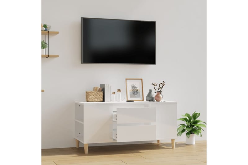 beBasic Tv-bänk vit högglans 102x44,5x50 cm konstruerat trä - White - TV bänk & mediabänk