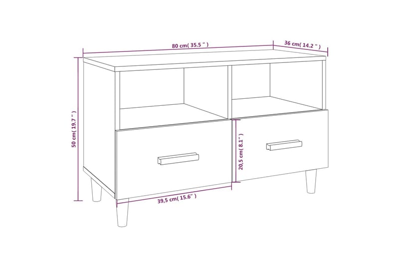 beBasic Tv-bänk vit högglans 80x36x50 cm konstruerat trä - White - Möbler - Tv möbel & mediamöbel - TV bänk & mediabänk