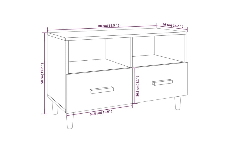 beBasic Tv-bänk vit högglans 80x36x50 cm konstruerat trä - White - TV bänk & mediabänk