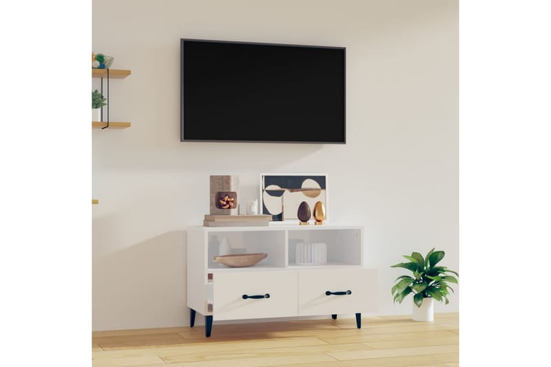 beBasic Tv-bänk vit högglans 80x36x50 cm konstruerat trä - White - TV bänk & mediabänk