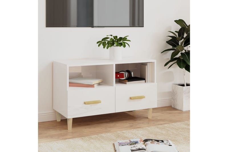 beBasic Tv-bänk vit högglans 80x36x50 cm konstruerat trä - White - Möbler - Tv möbel & mediamöbel - TV bänk & mediabänk