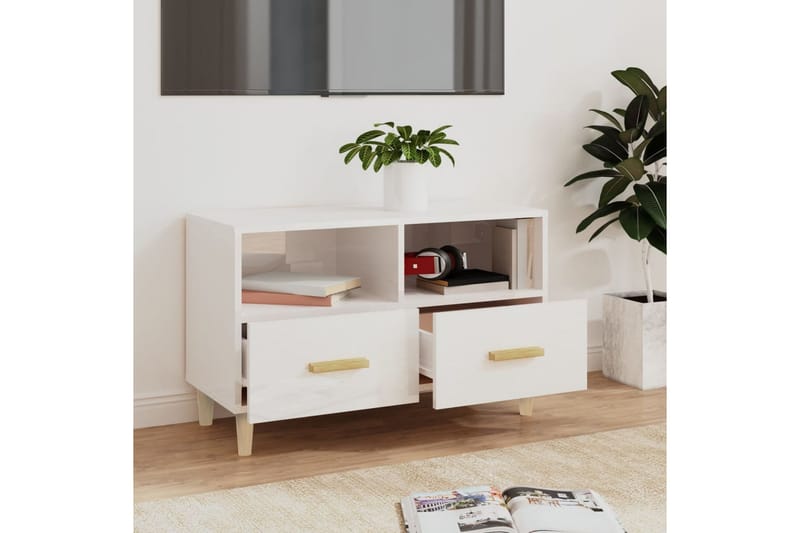 beBasic Tv-bänk vit högglans 80x36x50 cm konstruerat trä - White - Möbler - Tv möbel & mediamöbel - TV bänk & mediabänk