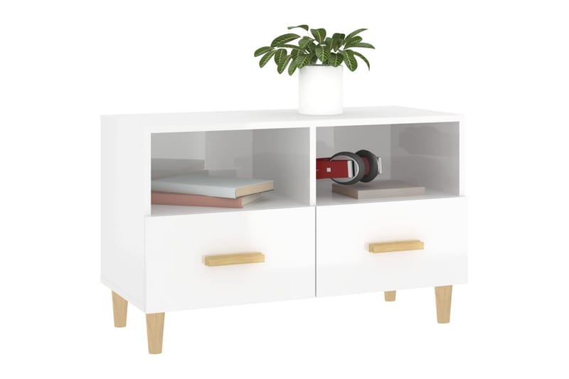 beBasic Tv-bänk vit högglans 80x36x50 cm konstruerat trä - White - Möbler - Tv möbel & mediamöbel - TV bänk & mediabänk