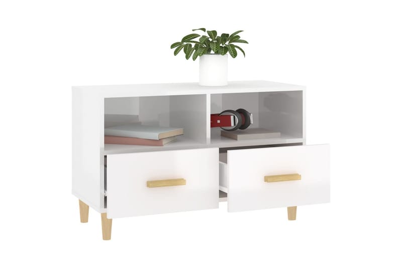 beBasic Tv-bänk vit högglans 80x36x50 cm konstruerat trä - White - Möbler - Tv möbel & mediamöbel - TV bänk & mediabänk