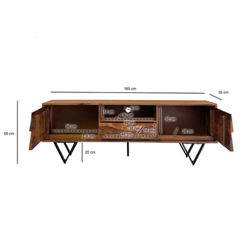 Belano TV-bänk 160 cm Industriell stil - Varmbrun med svarta ben - Möbler - Tv möbel & mediamöbel - TV bänk & mediabänk