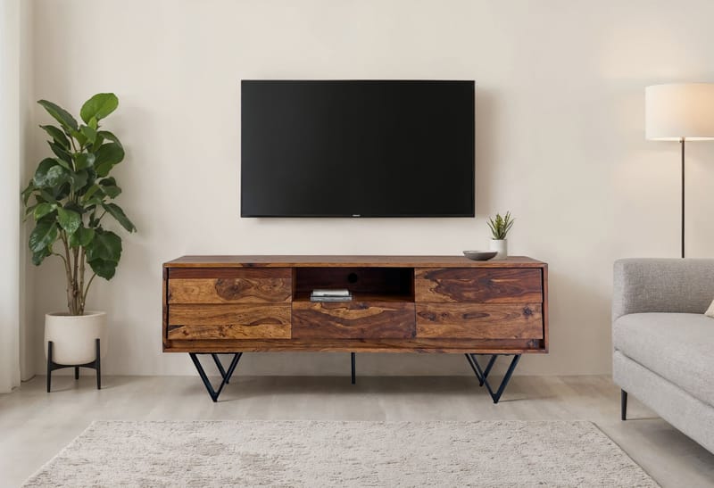 Belano TV-bänk 160 cm Industriell stil - Varmbrun med svarta ben - Möbler - Tv möbel & mediamöbel - TV bänk & mediabänk