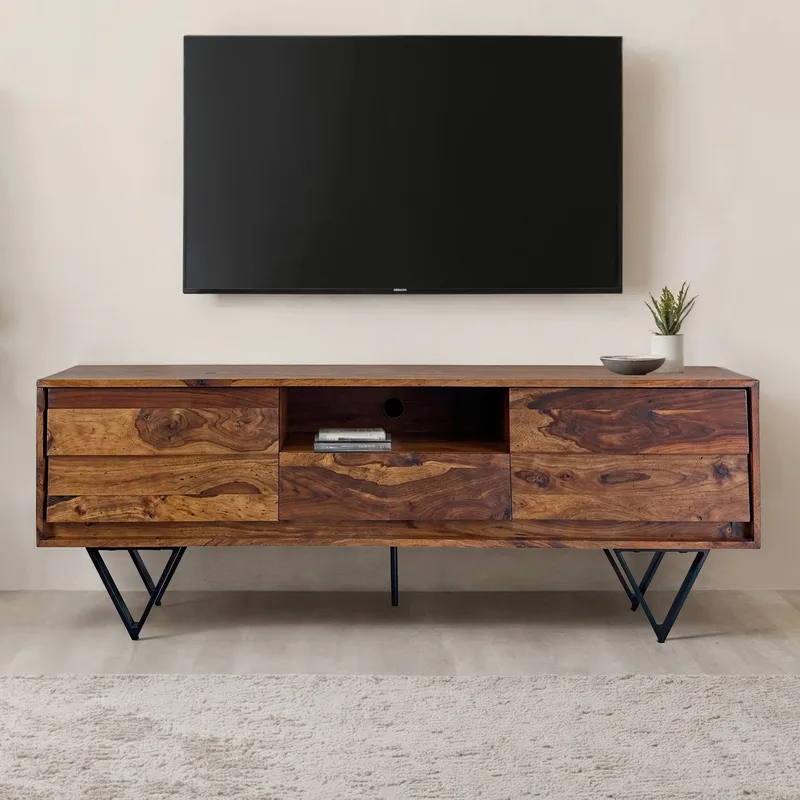Belano TV-bänk 160 cm Industriell stil - Varmbrun med svarta ben - Möbler - Tv möbel & mediamöbel - TV bänk & mediabänk