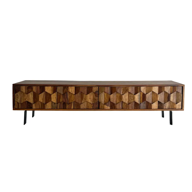 Belara TV-bänk 160 cm 3D-mönster, varm ljusbrun och svarta ben