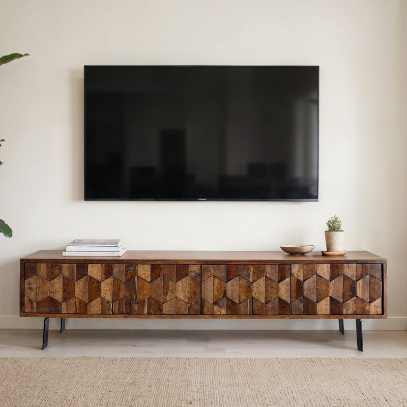 Belara TV-bänk 160 cm 3D-mönster - varm ljusbrun och svarta ben - Möbler - Tv möbel & mediamöbel - TV bänk & mediabänk