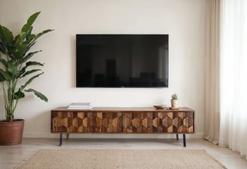 Belara TV-bänk 160 cm 3D-mönster - varm ljusbrun och svarta ben - Möbler - Tv möbel & mediamöbel - TV bänk & mediabänk