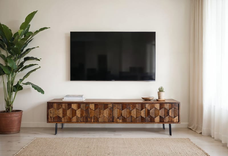Belara TV-bänk 160 cm 3D-mönster - varm ljusbrun och svarta ben - Möbler - Tv möbel & mediamöbel - TV bänk & mediabänk