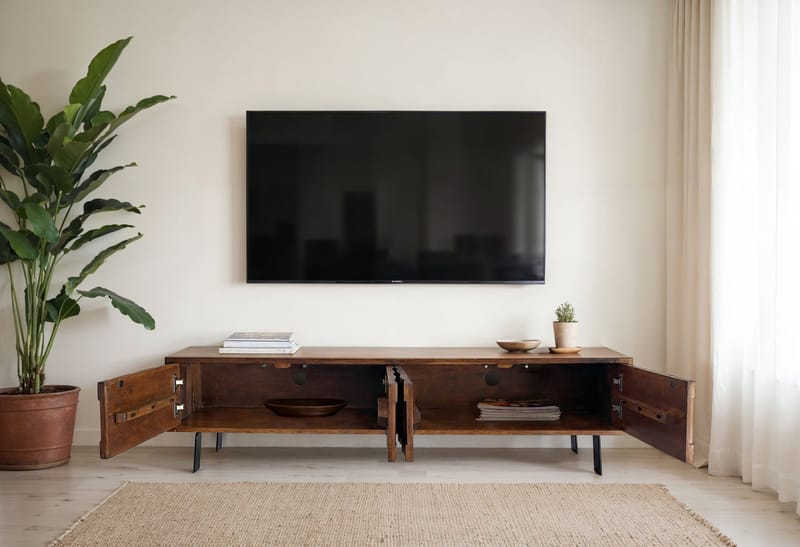 Belara TV-bänk 160 cm 3D-mönster - varm ljusbrun och svarta ben - Möbler - Tv möbel & mediamöbel - TV bänk & mediabänk