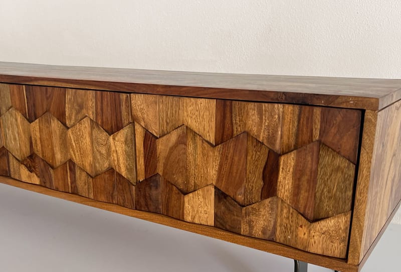 Belara TV-bänk 160 cm 3D-mönster - varm ljusbrun och svarta ben - Möbler - Tv möbel & mediamöbel - TV bänk & mediabänk