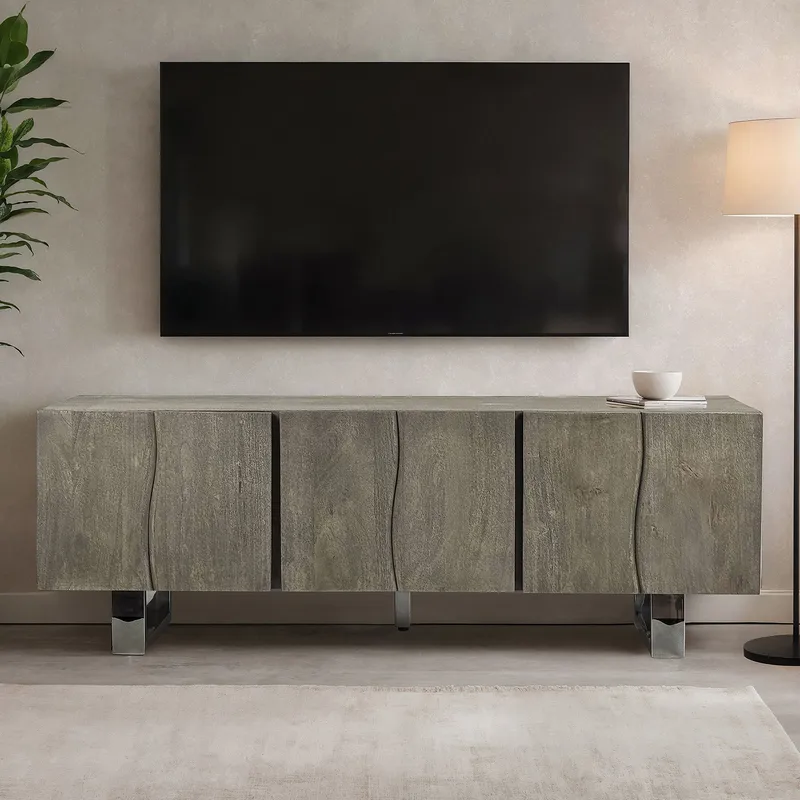 Belela TV-bänk 160 cm - rökgrå och krom - Möbler - Tv möbel & mediamöbel - TV bänk & mediabänk