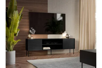 Belonger Golvstående TV-bänk 180 cm med Förvaring i Målat Mörkt Trä lameller - Svart - Möbler - Tv möbel & mediamöbel - TV bänk & mediabänk