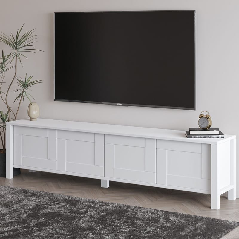 Belor Golvstående TV Bänk 160 cm med Förvaring i Målat Trä - Vit - Möbler - Tv möbel & mediamöbel - TV bänk & mediabänk