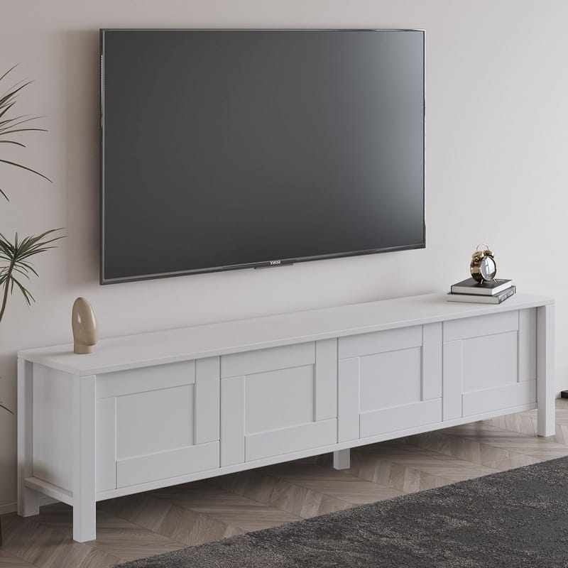 Belor Golvstående TV Bänk 160 cm med Förvaring i Målat Trä - Vit - Möbler - Tv möbel & mediamöbel - TV bänk & mediabänk