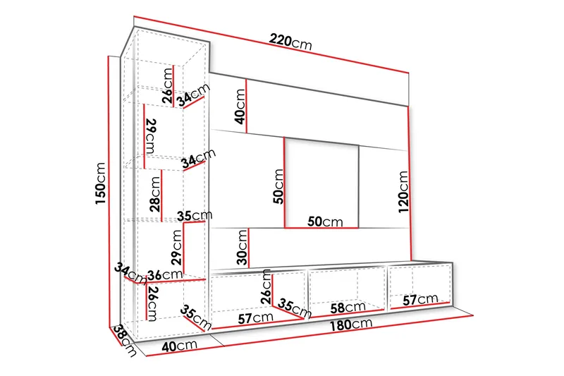 Bernice Tv-skåp 220x38 cm - Svart - Möbler - Tv möbel & mediamöbel - TV-möbelset