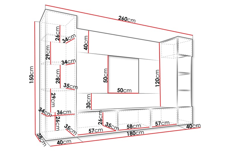 Bernice Tv-skåp 260x38 cm - Svart - Möbler - Tv möbel & mediamöbel - TV skåp