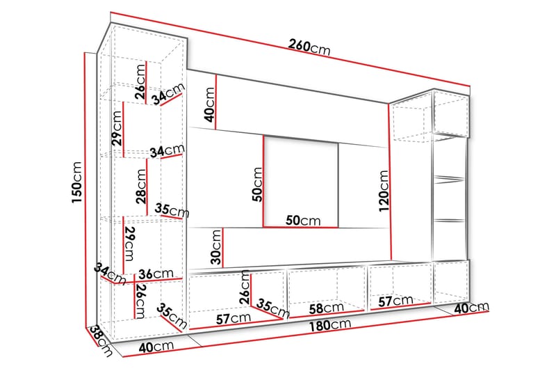Bernice Tv-skåp 260x38 cm - Vit - Möbler - Tv möbel & mediamöbel - TV-möbelset