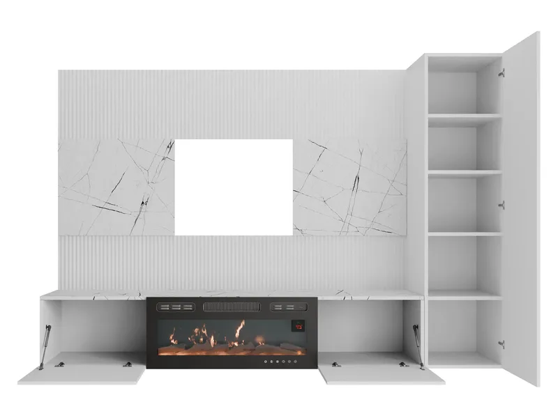 Bernice Tv-väggskåp 220 cm Elkamin med Värmefunktion och LED-belysning - brun - Möbler - Tv möbel & mediamöbel - TV skåp
