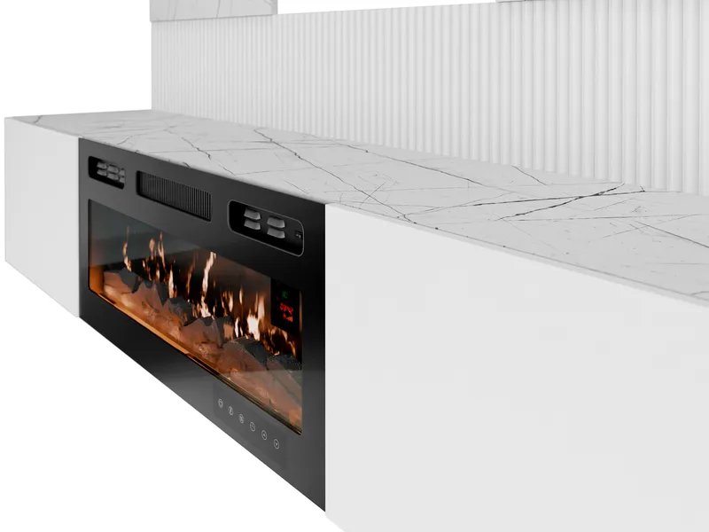Bernice Tv-väggskåp 220 cm Elkamin med Värmefunktion och LED-belysning - brun - Möbler - Tv möbel & mediamöbel - TV skåp