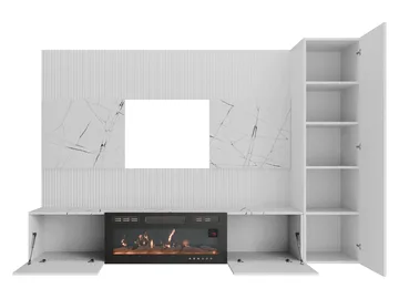 Bernice Tv-väggskåp 220 cm Elkamin med Värmefunktion och LED-belysning - svart - Möbler - Tv möbel & mediamöbel - TV skåp