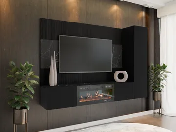 Bernice Tv-väggskåp 220 cm Elkamin med Värmefunktion och LED-belysning - svart - Möbler - Tv möbel & mediamöbel - TV skåp